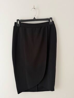 Classic Black Pencil Skirt with Overlap Front